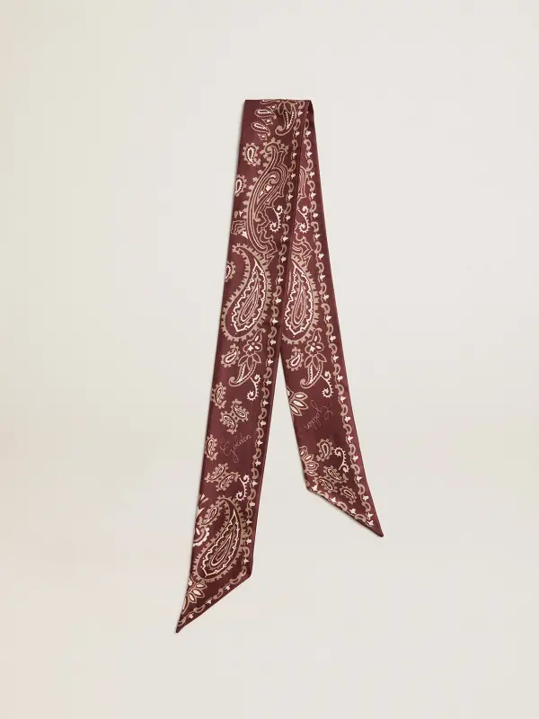Ribbon in burgundy silk twill with paisley pattern online