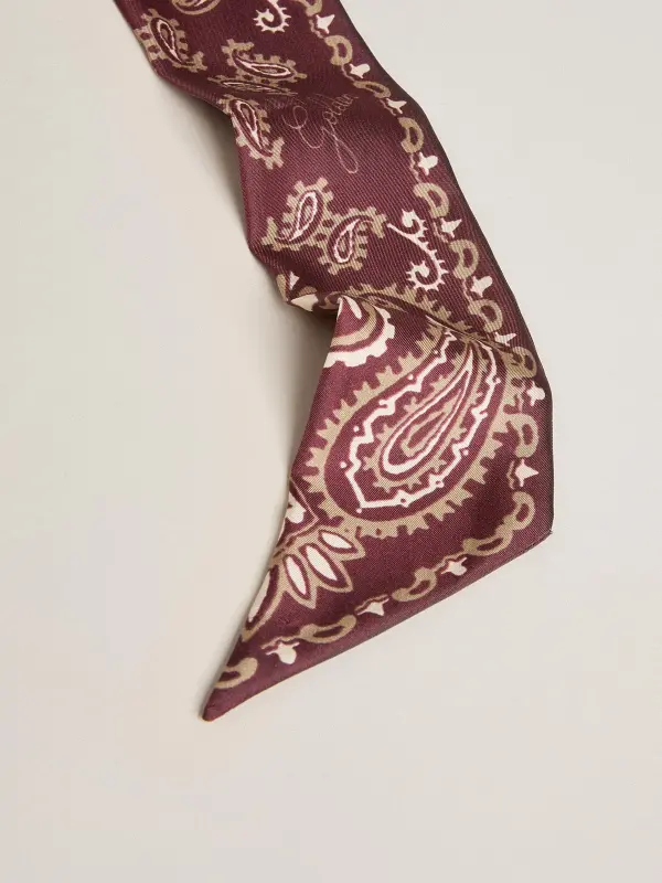 Ribbon in burgundy silk twill with paisley pattern online
