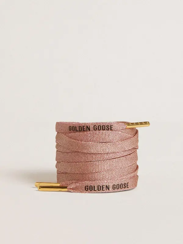 Salmon pink Lurex laces with contrasting black logo online