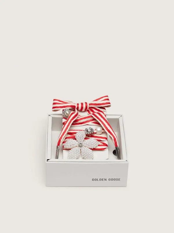Skin "Playful" red and beige striped laces with appliqué charms online