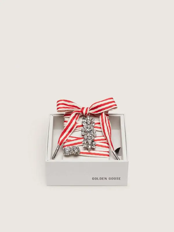 Skin "Playful" red and beige striped laces with two appliqué charms online