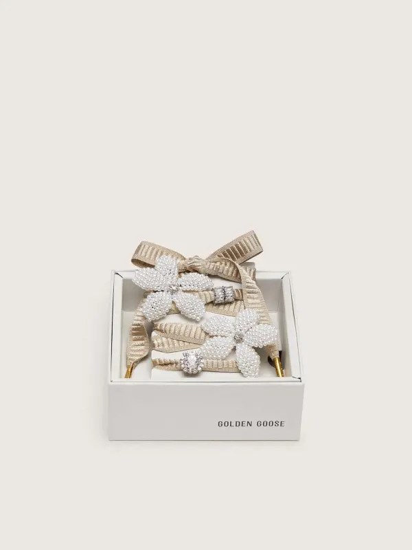 Skins "Sparkling" beige embroidered laces with beaded charms and crystal charms online