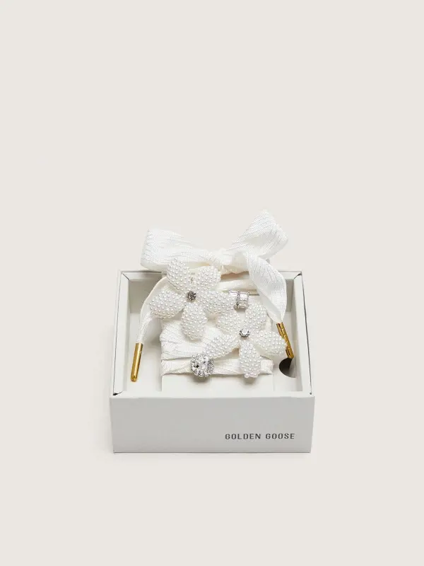 Skins "Sparkling" cream striped laces with beaded charms and crystal charms online