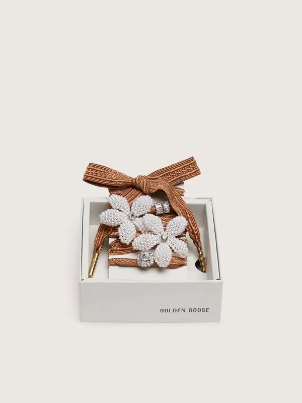 Skins "Vintage" burgundy and peach striped laces with beaded and crystal charms online