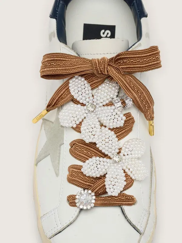 Skins "Vintage" burgundy and peach striped laces with beaded and crystal charms online