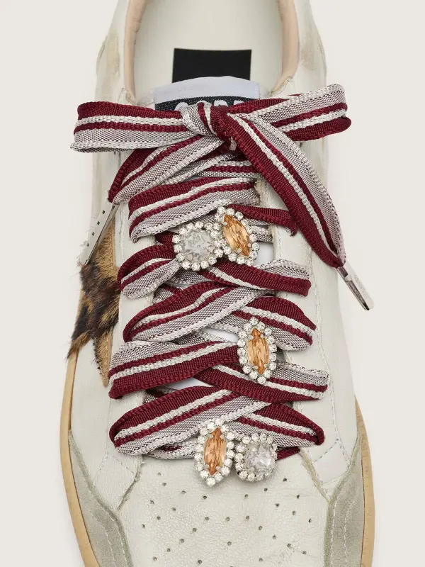 Skins "Vintage" white and burgundy striped laces embellished with charms online