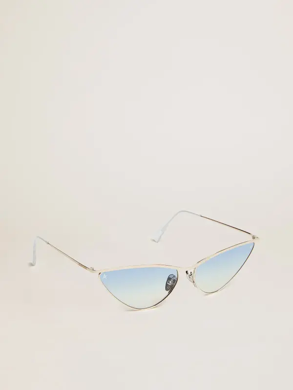 Sunglasses cat-eye style with silver frame and blue lenses online