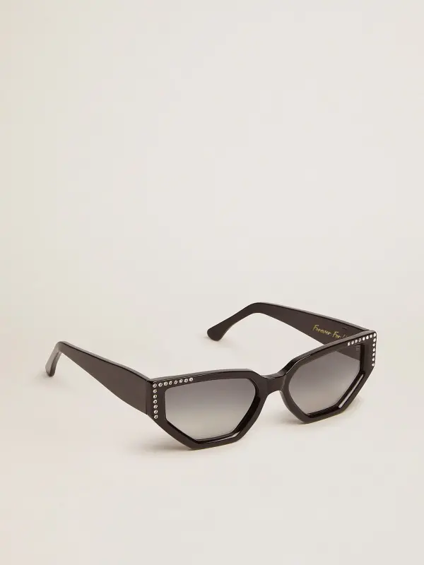 Sunglasses rectangular model with black frame and crystals online