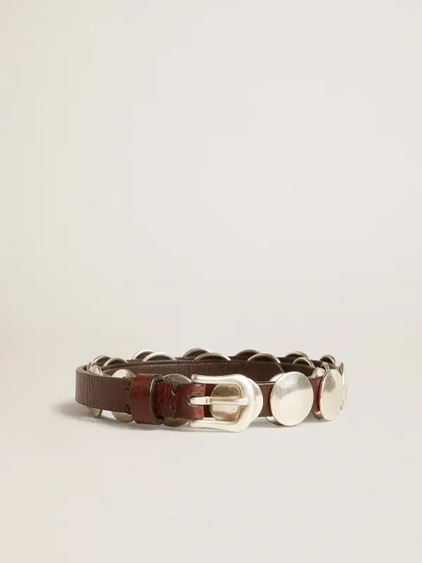 Trinidad thin belt in dark brown leather with silver studs online