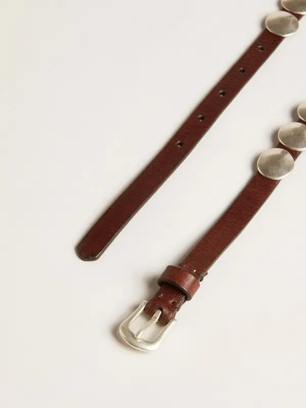 Trinidad thin belt in dark brown leather with silver studs online