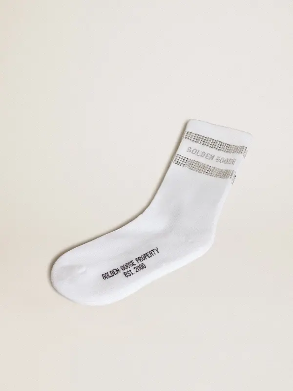 Unisex socks in white cotton with decorative crystals online