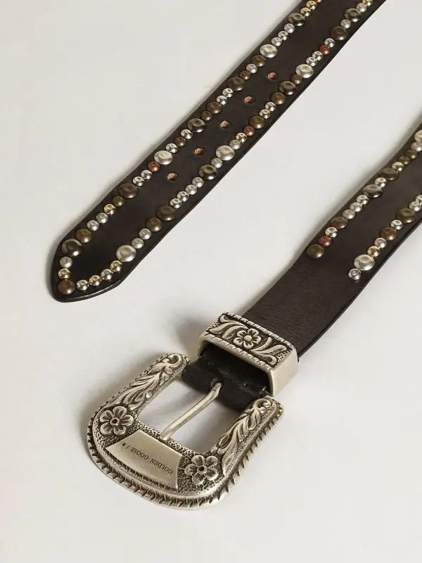 Women’s belt in black leather with studs online