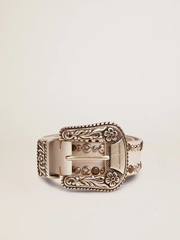 Women’s belt in white leather with colored studs online