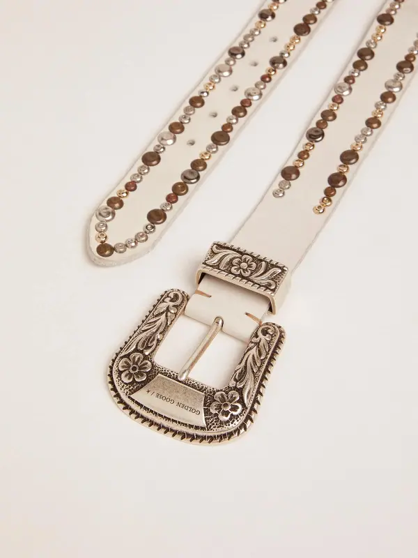 Women’s belt in white leather with colored studs online