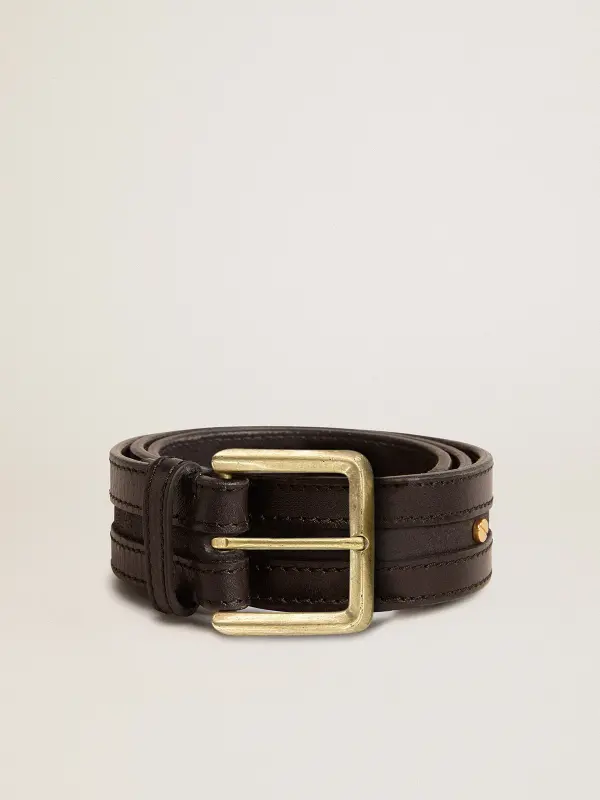 Women’s black belt in washed leather with gold studs online