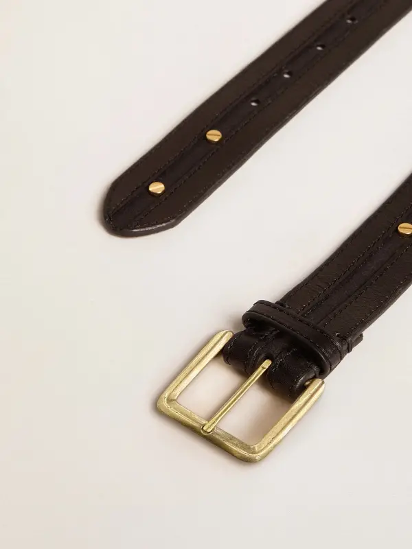 Women’s black belt in washed leather with gold studs online