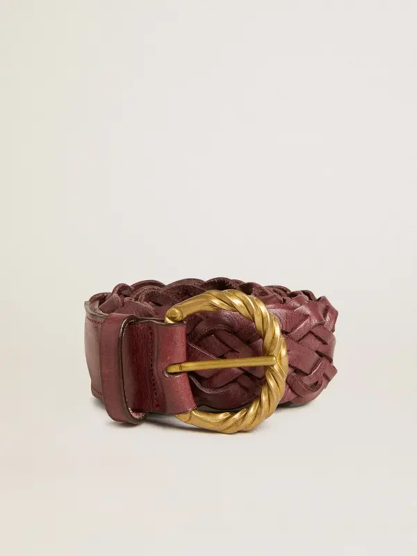 Women’s burgundy woven leather belt online