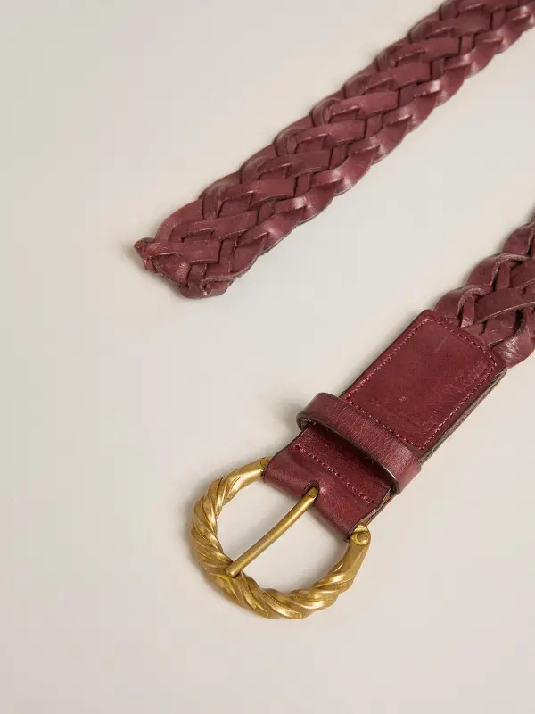 Women’s burgundy woven leather belt online