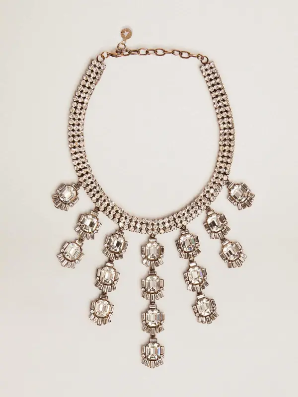 Women’s necklace in antique gold color with drop crystals online