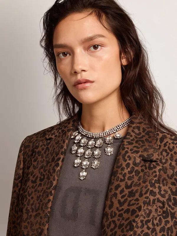 Women’s necklace in antique gold color with drop crystals online