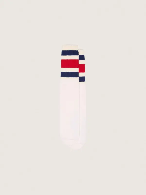 Worn-white socks with blue and red stripes online