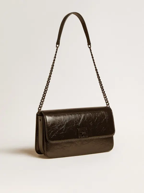 Gioia Bag in black glossy leather with metal details online