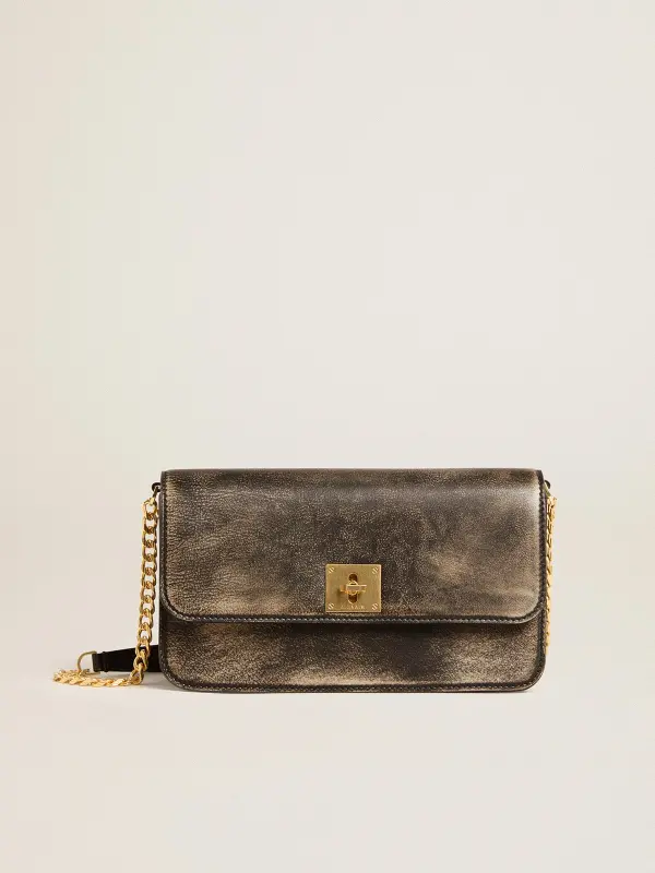 Gioia Bag in black vintage leather with gold details online