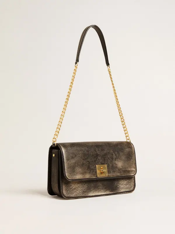 Gioia Bag in black vintage leather with gold details online