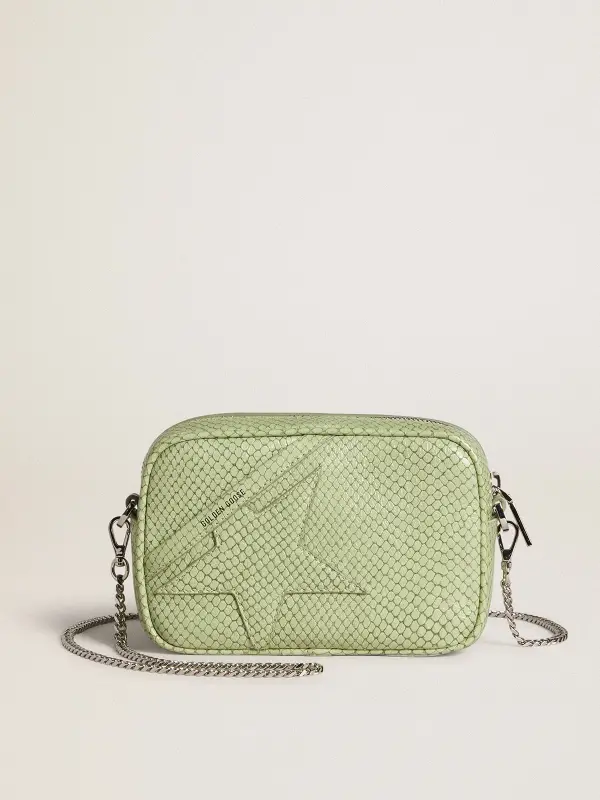 Mini Star Bag in light green snake-print leather online