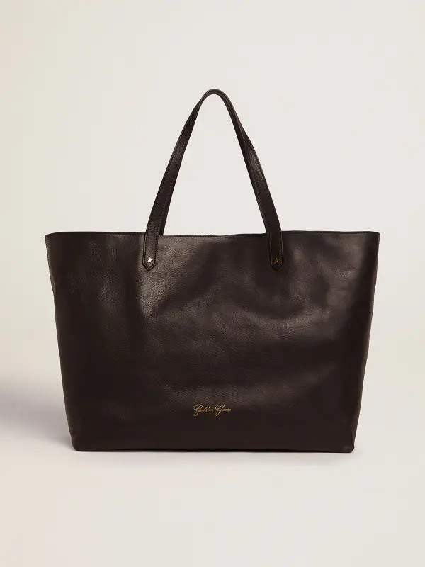 Pasadena Bag in black hammered leather with gold logo on the front online