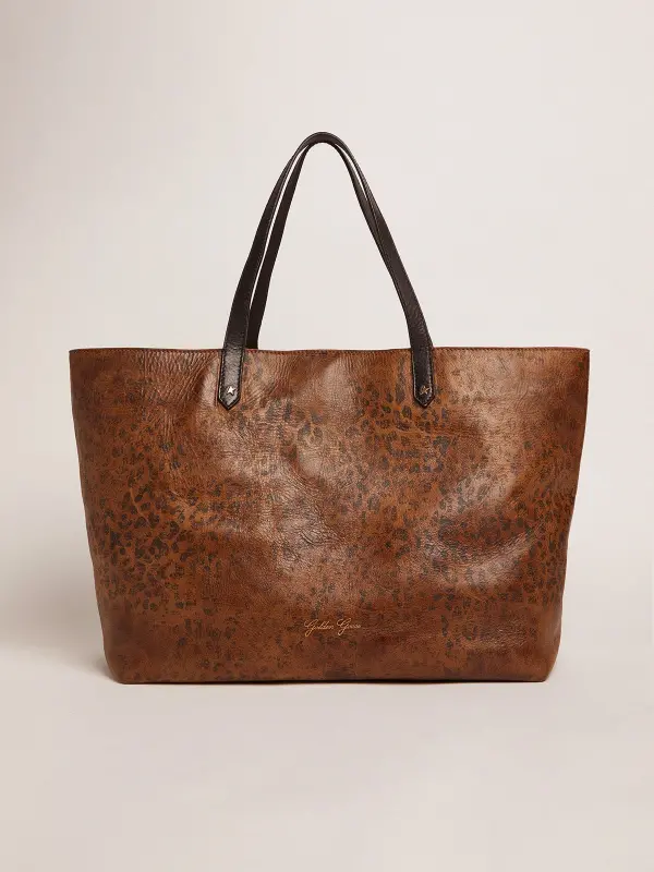 Pasadena Bag in hammered leather with leopard print and contrasting black handles online