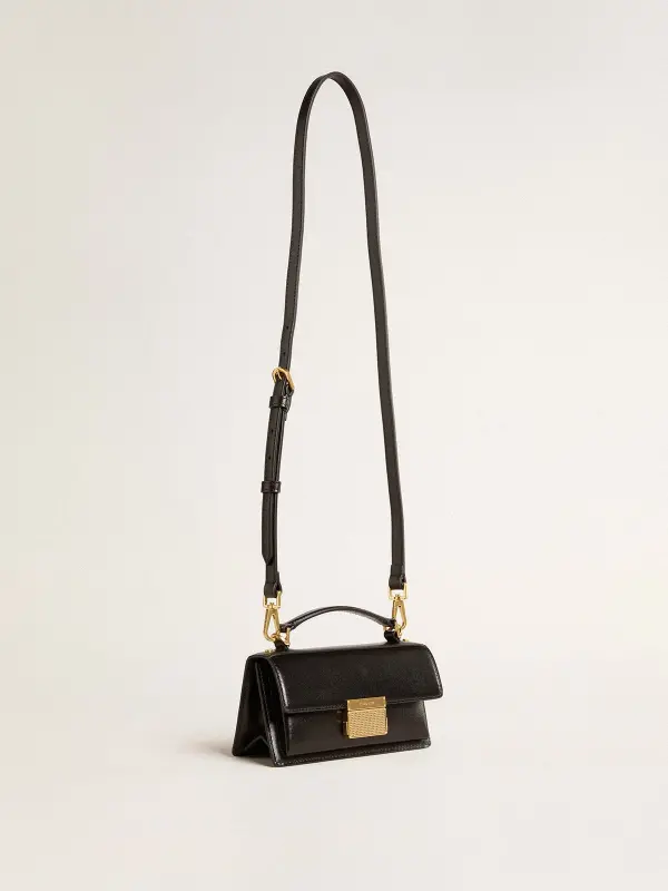 Small Venezia Bag in black boarded leather with gold details online