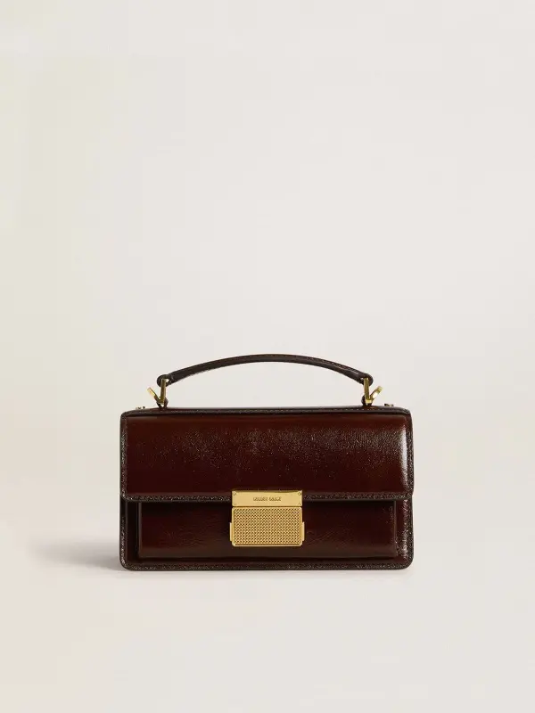 Small Venezia Bag in dark brown laminated leather with gold details online