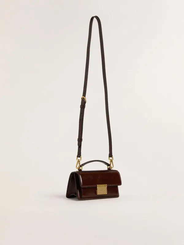Small Venezia Bag in dark brown laminated leather with gold details online