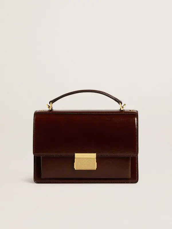 Venezia Bag in dark brown laminated leather with gold details online