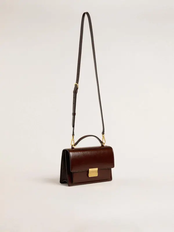 Venezia Bag in dark brown laminated leather with gold details online