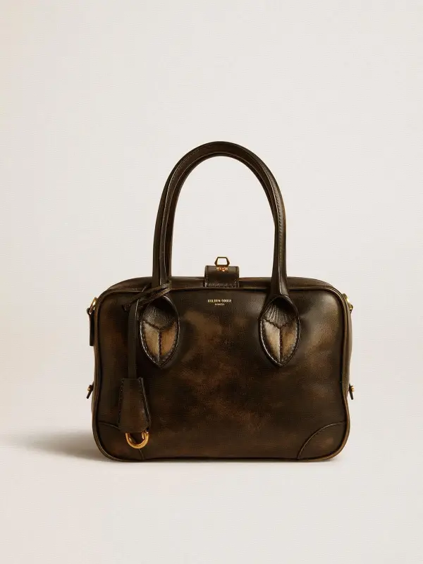 Vita Bag in black distressed leather with gold details online