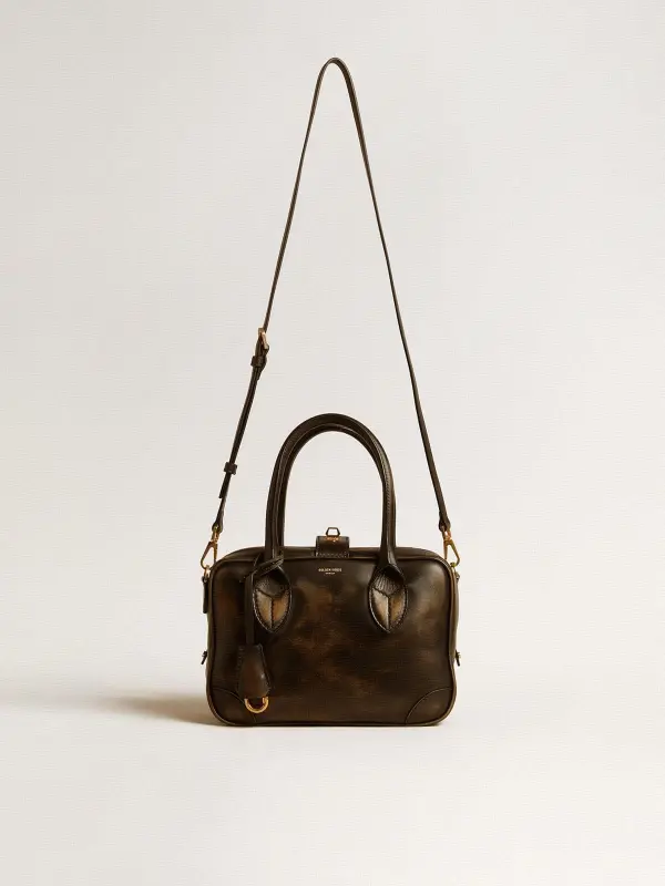 Vita Bag in black distressed leather with gold details online