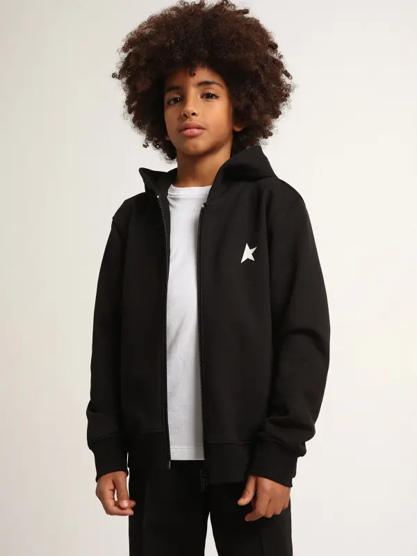 Black hooded sweatshirt with contrasting white star and logo online