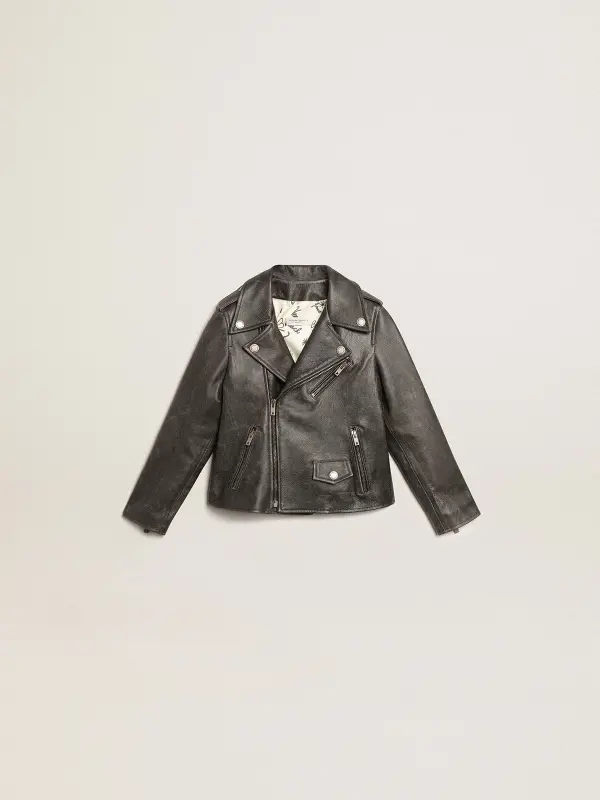 Boy’s biker jacket in distressed leather online