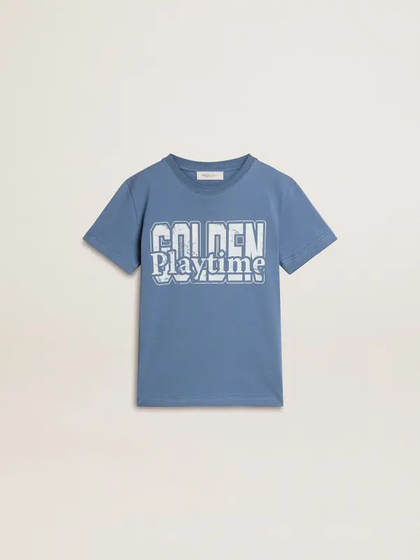Boy’s blue T-shirt with white print online
