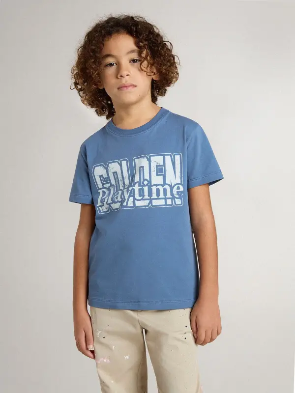 Boy’s blue T-shirt with white print online