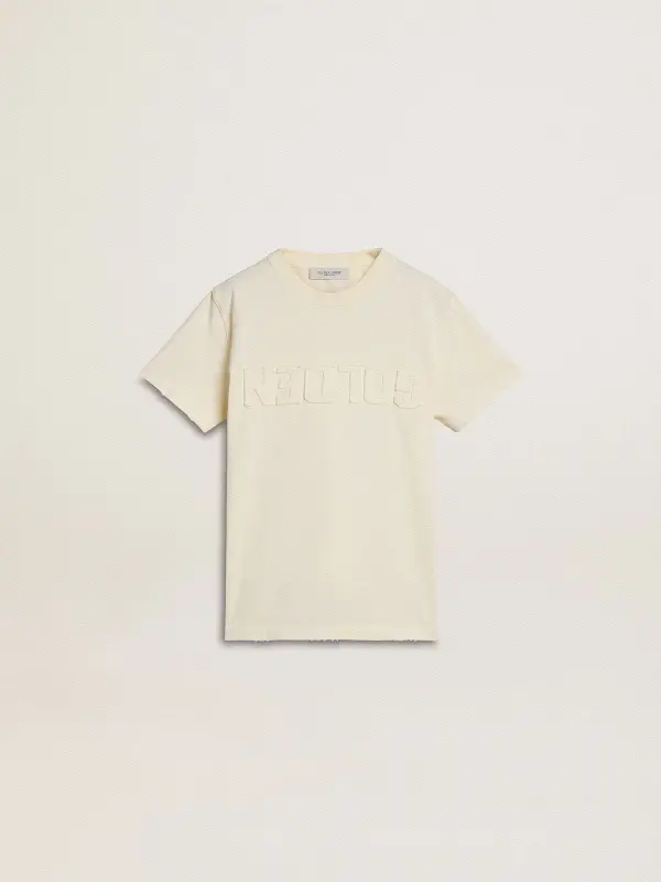 Boy’s cream-colored T-shirt with raised logo online