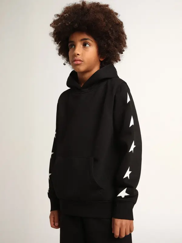 Boy’s hooded sweatshirt in black with contrasting white stars online