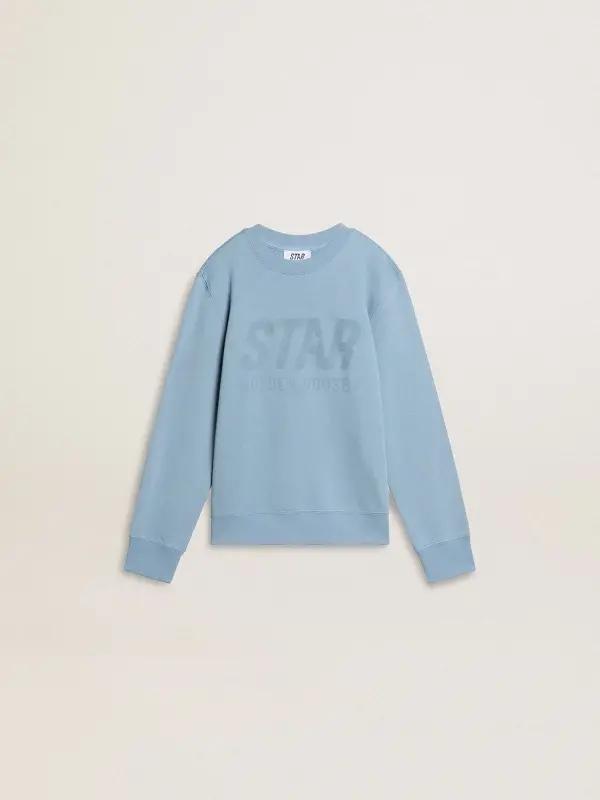Boy’s light blue sweatshirt with lettering on the front online