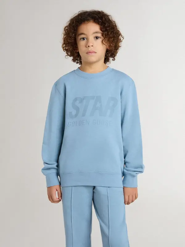 Boy’s light blue sweatshirt with lettering on the front online