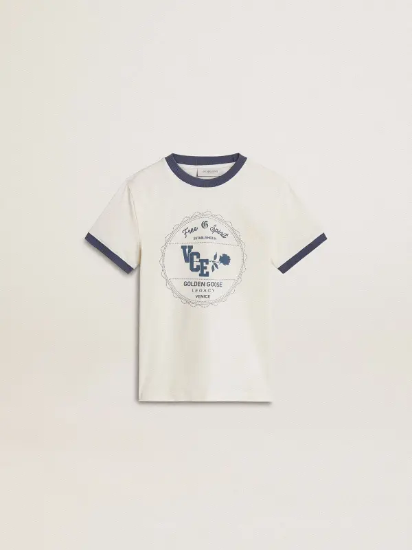 Boy’s white T-shirt with blue print online