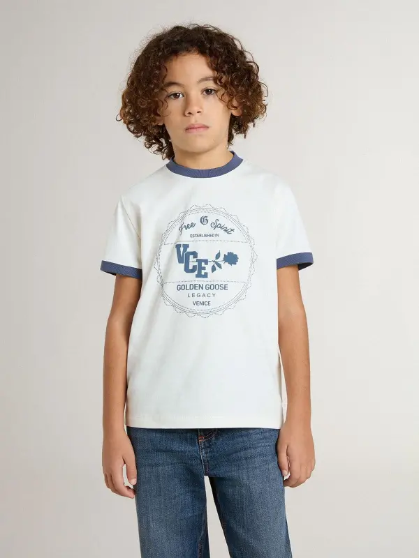 Boy’s white T-shirt with blue print online