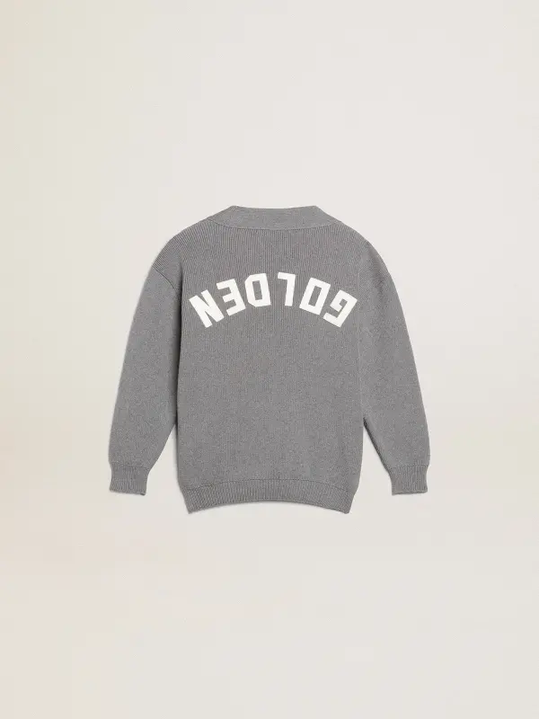Gray cotton cardigan with logo on the back online
