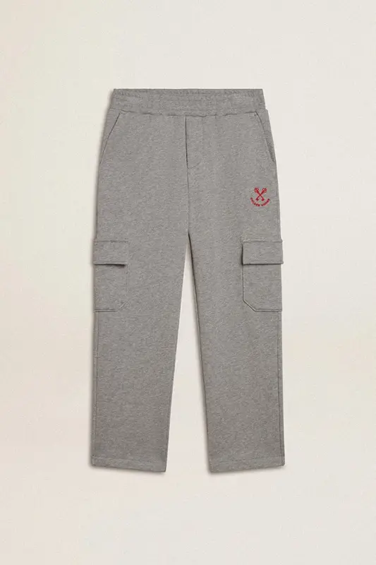 Gray melange cotton cargo joggers with embroidery online